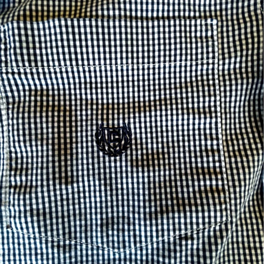 Chaps Navy and White Gingham Button-Down Shirt